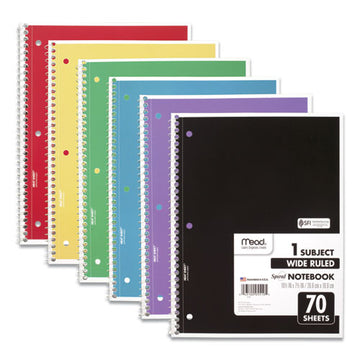 Mead® Spiral Notebook, 3-hole Punched, 1 Subject, Wide-legal Rule, Randomly Assorted Covers, 10.5 X 7.5, 70 Sheets freeshipping - TVN Wholesale